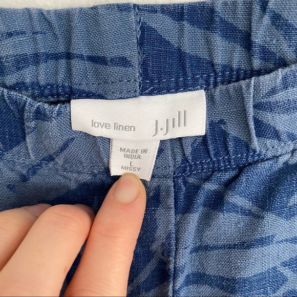 J. Jill Love Linen Blue Print Wide Leg Cropped Pants Medium Elastic Waist size L - Picture 10 of 11